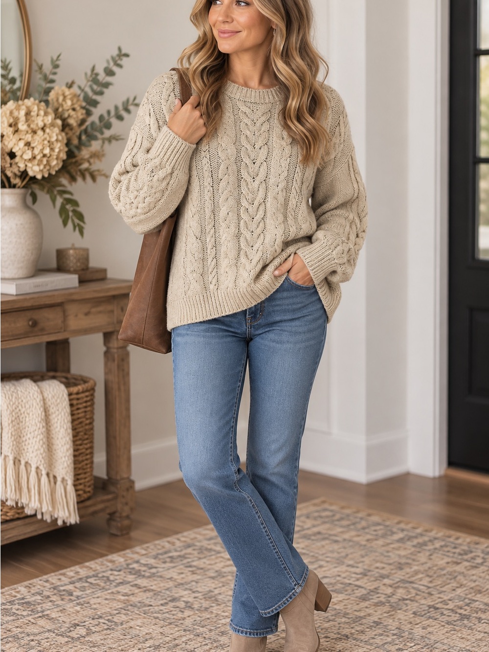 Lucky Brand NWT XL Oatmeal Cable Knit Wool Blend Oversized Sweater